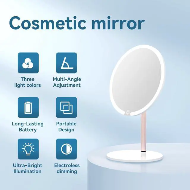 Alt view image 6 of 7 - Round Makeup Mirror with Lights, Rechargeable, 3 Color Modes, Dimmable