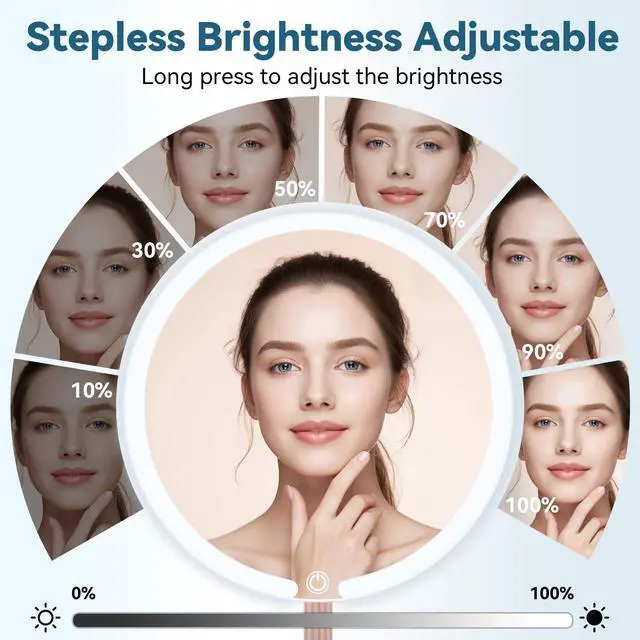 Alt view image 2 of 7 - Round Makeup Mirror with Lights, Rechargeable, 3 Color Modes, Dimmable