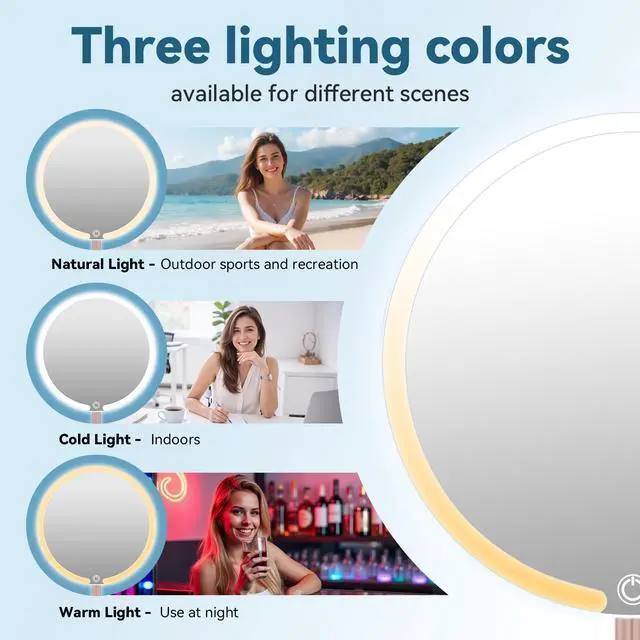 Alt view image 3 of 7 - Round Makeup Mirror with Lights, Rechargeable, 3 Color Modes, Dimmable