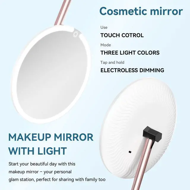 Alt view image 7 of 7 - Round Makeup Mirror with Lights, Rechargeable, 3 Color Modes, Dimmable