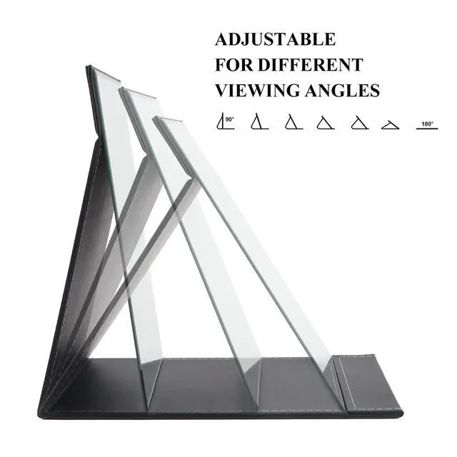 Alt view image 5 of 7 - 12x9 Inches Extra Large Portable Folding Makeup Mirror, Frameless PU Leather Vanity Mirror with Stand for Desk Table Camping Travel Personal, Black