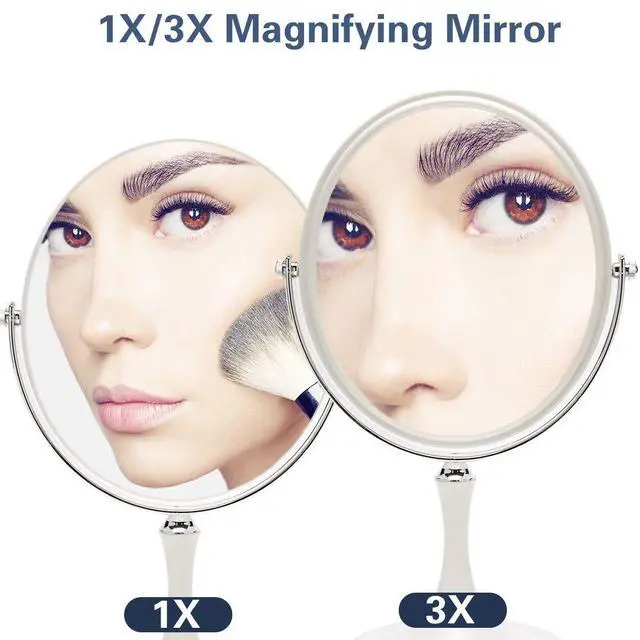 Alt view image 2 of 7 - Vintage Table Mirror with Stand 8-inch Double Sided Swivel 1X/3X Magnification Desk Mirror with Silver Style 13 Inch Height Standing Tabletop Makeup Vanity Mirror(Oval)