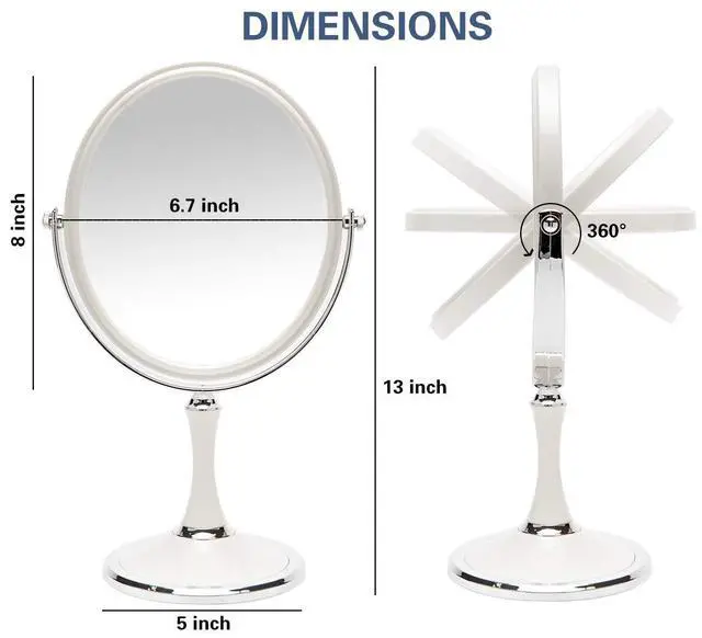 Alt view image 3 of 7 - Vintage Table Mirror with Stand 8-inch Double Sided Swivel 1X/3X Magnification Desk Mirror with Silver Style 13 Inch Height Standing Tabletop Makeup Vanity Mirror(Oval)