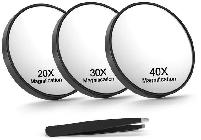 Main image of 20x30x40x Magnifying Mirror Set, with Suction Cups, 3.5 in, Black