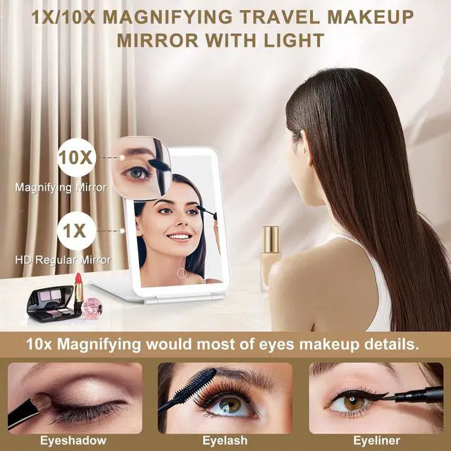 Alt view image 2 of 7 - LED Foldable Travel Makeup Mirror - 5x7 inches 3 Colors Light Modes USB Rechargeable Touch Screen, Portable Tabletop Cosmetic Mirror for Travel, Cosmetic, Office (White)