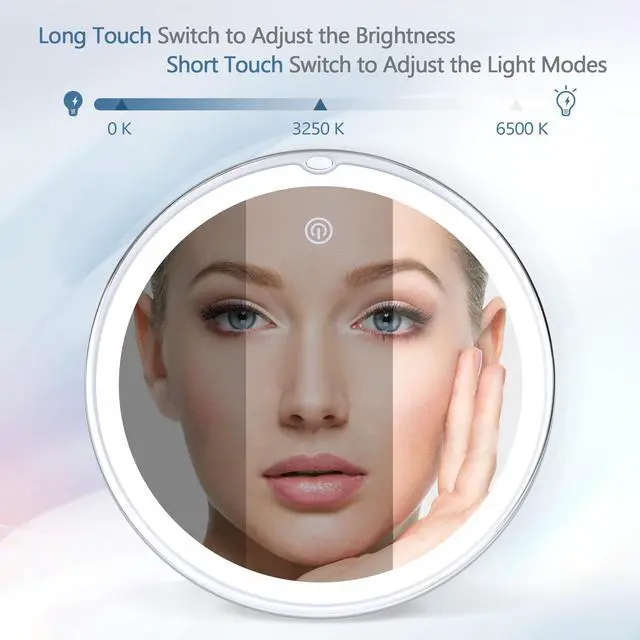 Alt view image 4 of 7 - Magnifying Mirror with Light 30X, Lighted Makeup Mirror 30X for Precision Makeup, 3 Color Modes and Adjustable Brightness, 360° Swivel Magnifying Mirrors Suction Cup for Bathroom 8 Inches