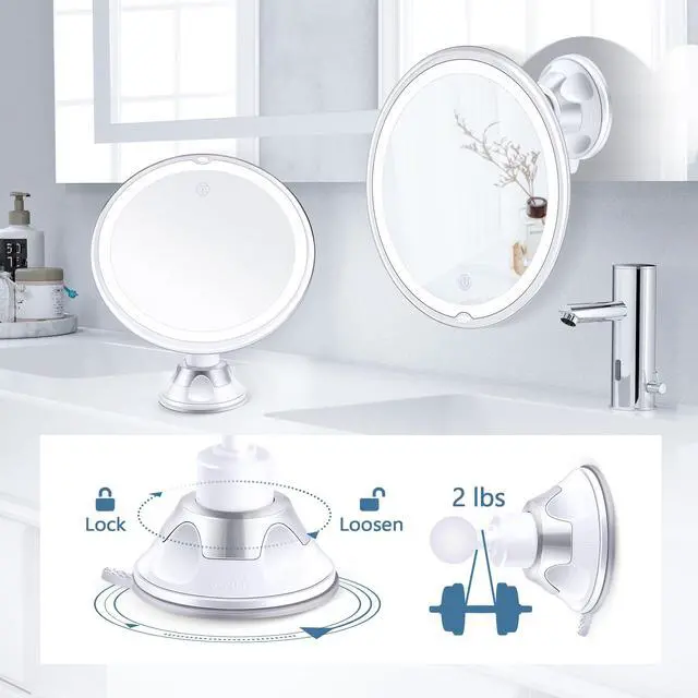 Alt view image 5 of 7 - Magnifying Mirror with Light 30X, Lighted Makeup Mirror 30X for Precision Makeup, 3 Color Modes and Adjustable Brightness, 360° Swivel Magnifying Mirrors Suction Cup for Bathroom 8 Inches