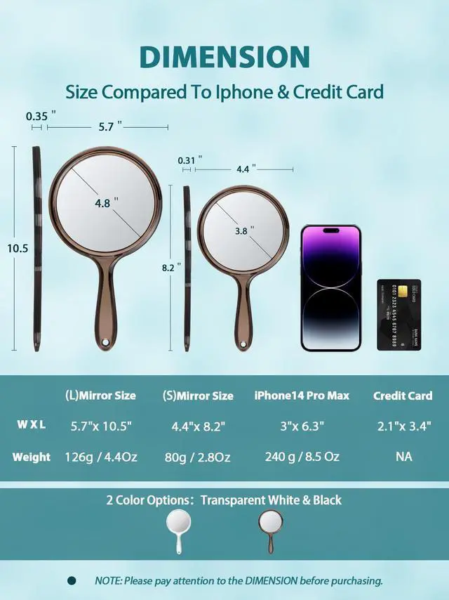 Alt view image 2 of 6 - 8.3" L x 4.5" W Hand Mirror with 5X Magnification for Makeup, Black