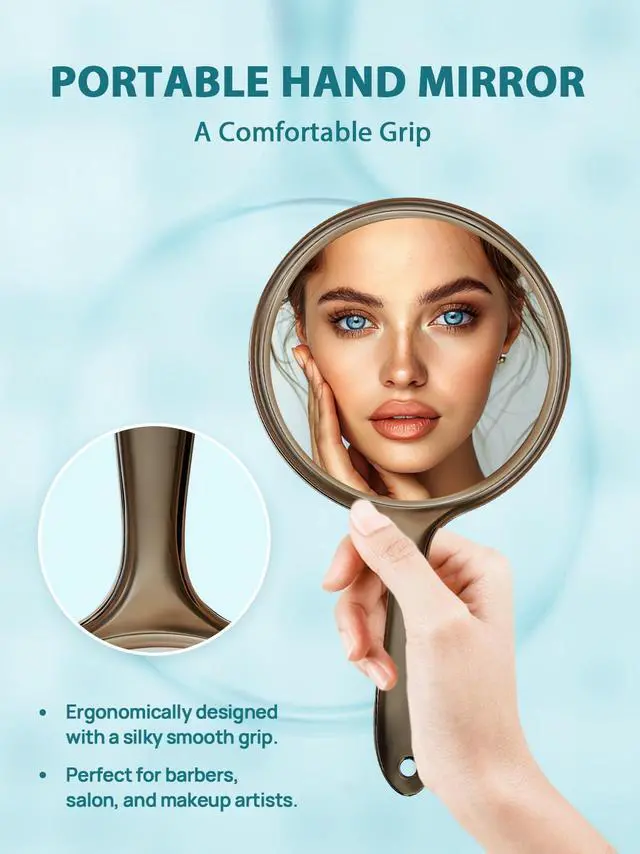 Alt view image 4 of 6 - 8.3" L x 4.5" W Hand Mirror with 5X Magnification for Makeup, Black