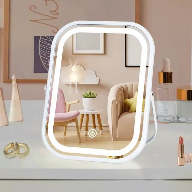 Main image of Vanity Mirror with Lights 6x8 Inch, Rechargeable Makeup Mirror for Desk, 3-Color Lighting & Touch Control Tabletop Mirror Lights, Portable Cordless Travel Mirror