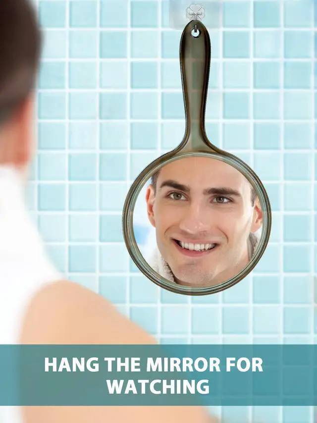 Alt view image 5 of 6 - 8.3" L x 4.5" W Hand Mirror with 5X Magnification for Makeup, Black