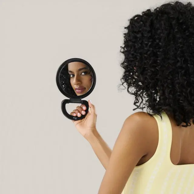 Alt view image 3 of 7 - Hand Mirror Double-Sided 1X and 3X Magnification, Lightweight Portable Handheld Mirror with Handle, Ideal for Makeup, Shaving, & Everyday Beauty, Compact Size for Travel & Gym 6" Diameter