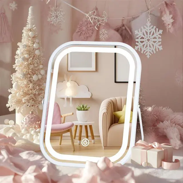 Alt view image 7 of 7 - Vanity Mirror with Lights 6x8 Inch, Rechargeable Makeup Mirror for Desk, 3-Color Lighting & Touch Control Tabletop Mirror Lights, Portable Cordless Travel Mirror