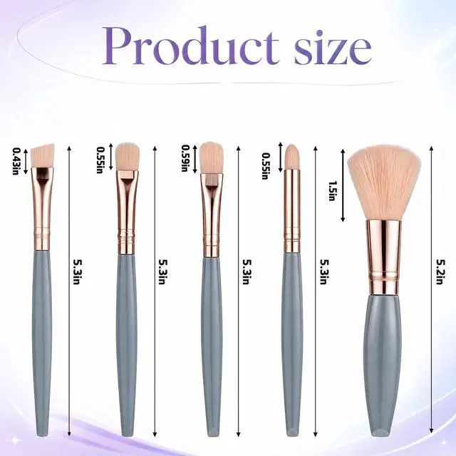Alt view image 5 of 6 - 5 Pcs Mini Travel Makeup Brushes Set with Case and Mirror (Blue)