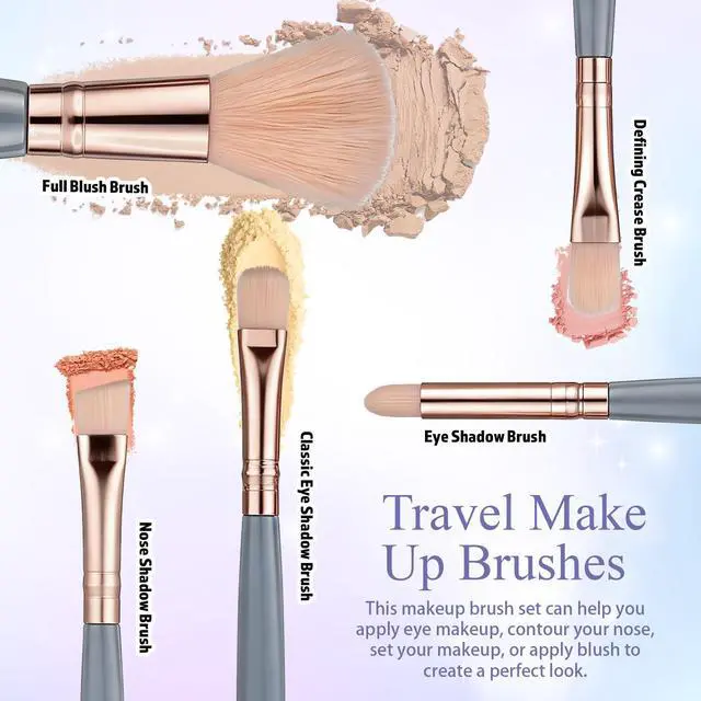 Alt view image 6 of 6 - 5 Pcs Mini Travel Makeup Brushes Set with Case and Mirror (Blue)