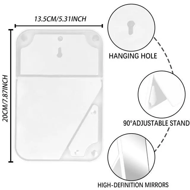 Alt view image 2 of 6 - 8 Inch Desktop Makeup Mirror, Foldable Portable Princess Mirror with Stand,Table Desk Standing Cosmetic Mirror Wall Hanging Dual-Purpose Square Mirror White