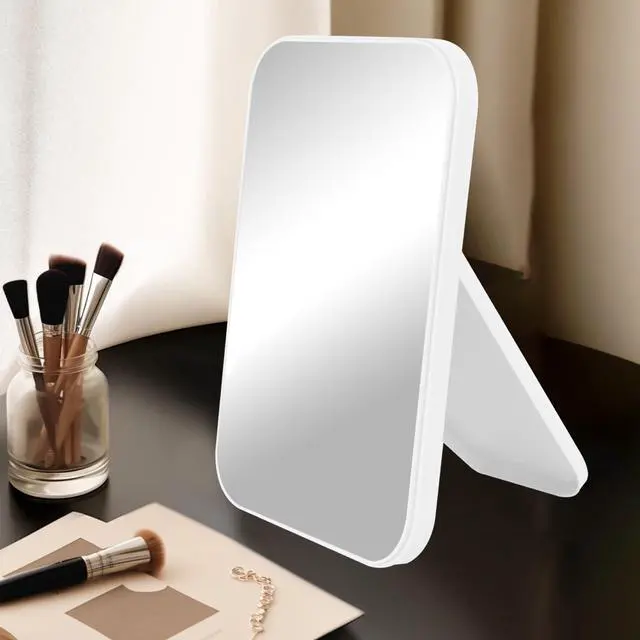 Alt view image 4 of 6 - 8 Inch Desktop Makeup Mirror, Foldable Portable Princess Mirror with Stand,Table Desk Standing Cosmetic Mirror Wall Hanging Dual-Purpose Square Mirror White