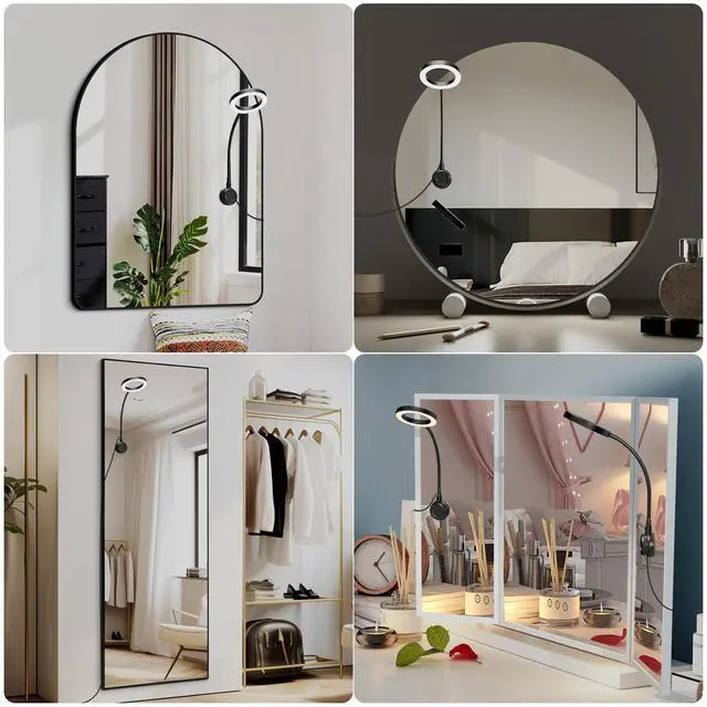 Alt view image 7 of 7 - Suction Cup LED Vantiy Lights for Mirror, Flexible Gooseneck Stick on Selfie Ring Light for Makeup Vanity Table & Bathroom Mirror, 3 Color Modes & 10 Brightness, Plug in, Black