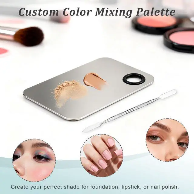 Alt view image 6 of 7 - Stainless Steel Makeup Mixing Palette with Spatula Upgraded Metal Tray for Foundation, Eyeshadow, Lipstick & Nail Art, Durable & Easy to Clean