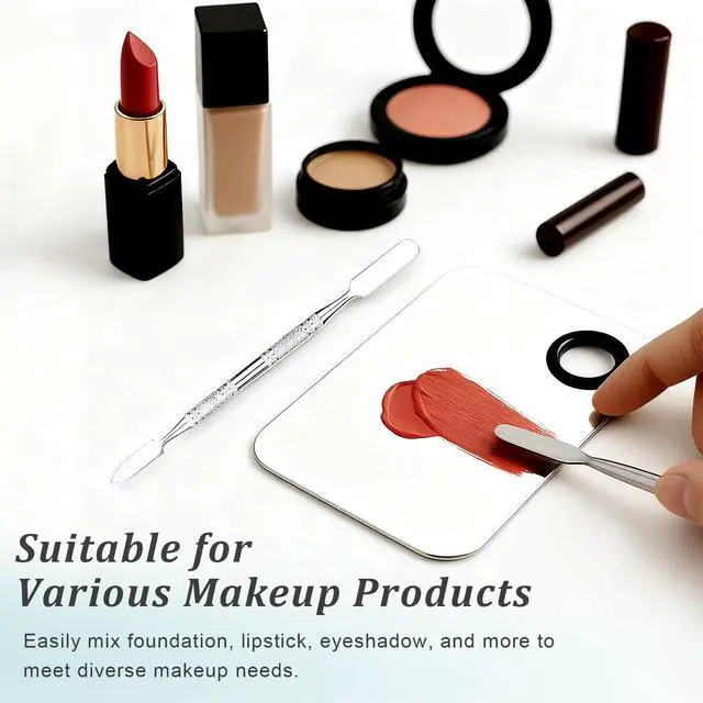 Alt view image 4 of 7 - Stainless Steel Makeup Mixing Palette with Spatula Upgraded Metal Tray for Foundation, Eyeshadow, Lipstick & Nail Art, Durable & Easy to Clean