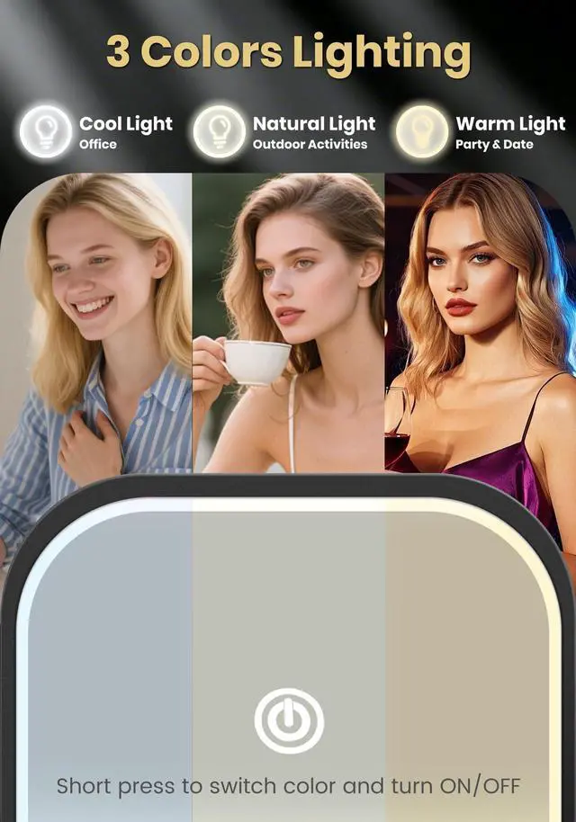 Alt view image 3 of 7 - Magnifying Mirror with Light, Rechargeable 40X Compact Mirror with 3 Lighting Modes & Dimmable Brightness, Portable Travel Makeup Mirror with Light, Essentials for Travel, Pocket Purse Black