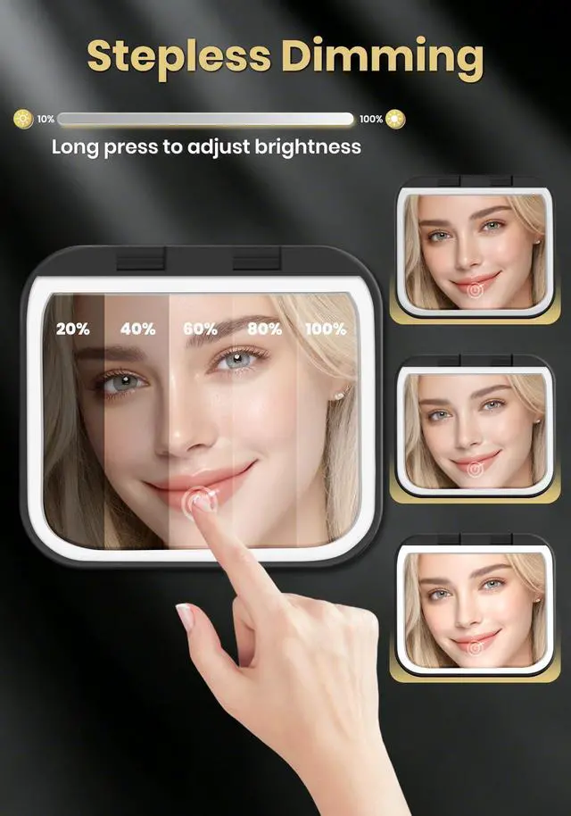 Alt view image 4 of 7 - Magnifying Mirror with Light, Rechargeable 40X Compact Mirror with 3 Lighting Modes & Dimmable Brightness, Portable Travel Makeup Mirror with Light, Essentials for Travel, Pocket Purse Black