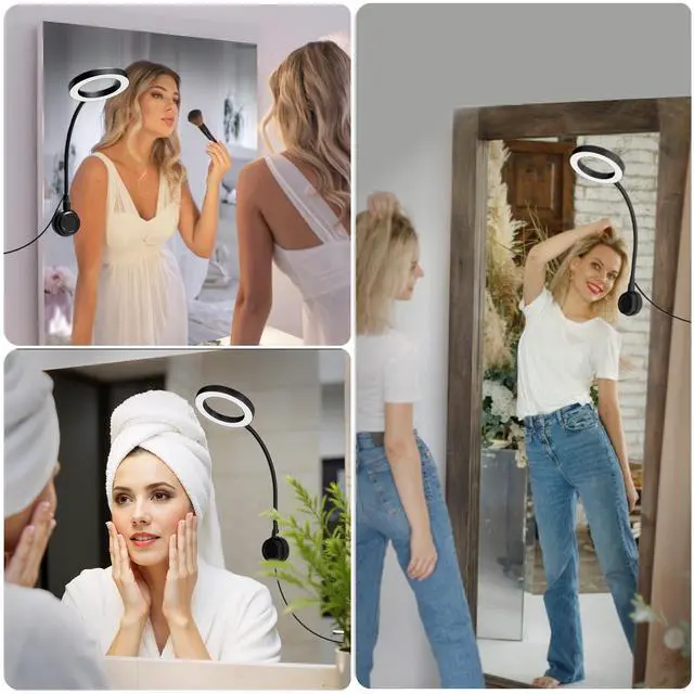 Alt view image 6 of 7 - Suction Cup LED Vantiy Lights for Mirror, Flexible Gooseneck Stick on Selfie Ring Light for Makeup Vanity Table & Bathroom Mirror, 3 Color Modes & 10 Brightness, Plug in, Black