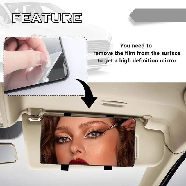 Alt view image 4 of 6 - HD Large Car Mirror Vanity with Straps,Multifunctional CCar Makeup Mirror for Cars Sun Visor,Essential Interior Car Accessories CCar Visor Mirrors for Cars,SUVs,Trucks (Black)