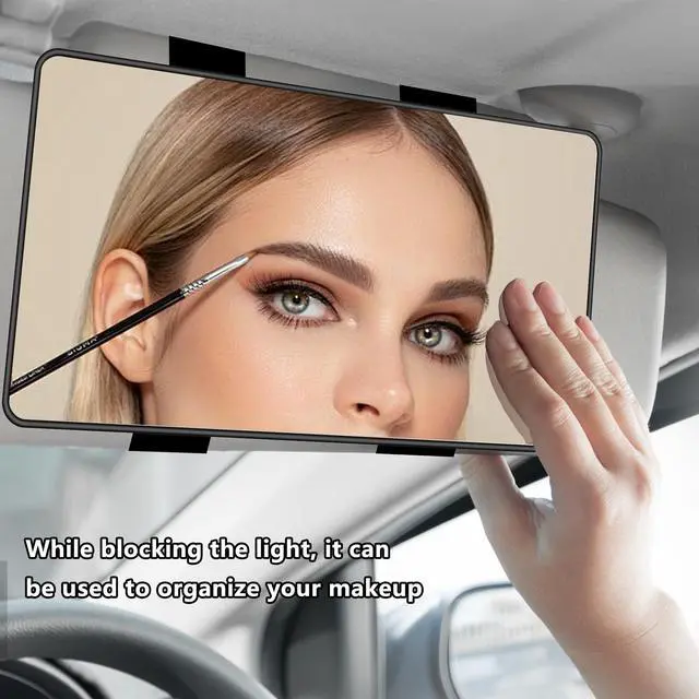 Alt view image 5 of 6 - HD Large Car Mirror Vanity with Straps,Multifunctional CCar Makeup Mirror for Cars Sun Visor,Essential Interior Car Accessories CCar Visor Mirrors for Cars,SUVs,Trucks (Black)