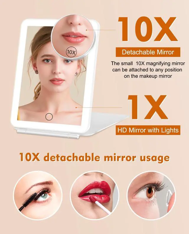 Alt view image 2 of 6 - Rechargeable Travel Makeup Mirror with Lights 10X Magnifying