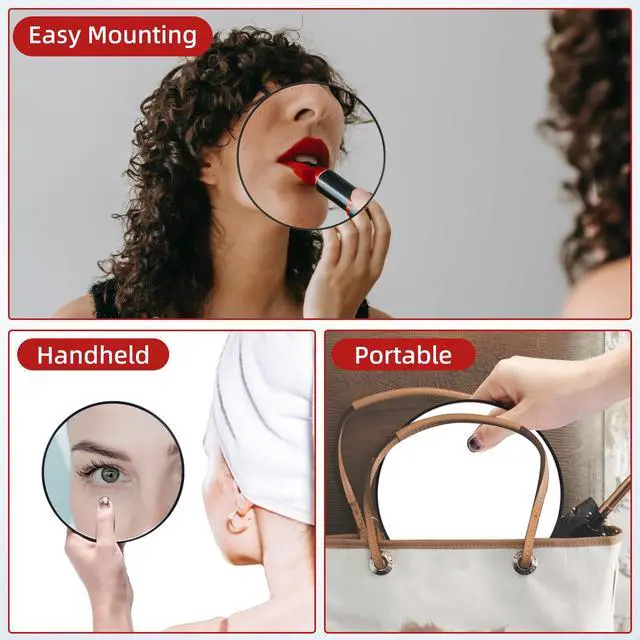 Alt view image 4 of 7 - 10X Magnifying Mirror with 3 Suction Cups - 6'' Stick on Makeup Mirror with 10X Magnification, Magnified Makeup Mirror Portable Handheld Cosmetic Mirror and Tweezers Set for Travel, Makeup, Bathroom