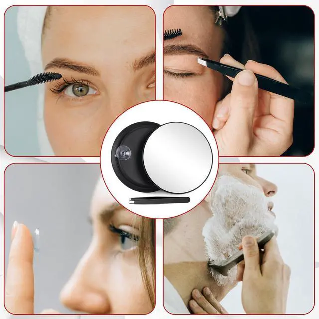 Alt view image 6 of 7 - 10X Magnifying Mirror with 3 Suction Cups - 6'' Stick on Makeup Mirror with 10X Magnification, Magnified Makeup Mirror Portable Handheld Cosmetic Mirror and Tweezers Set for Travel, Makeup, Bathroom