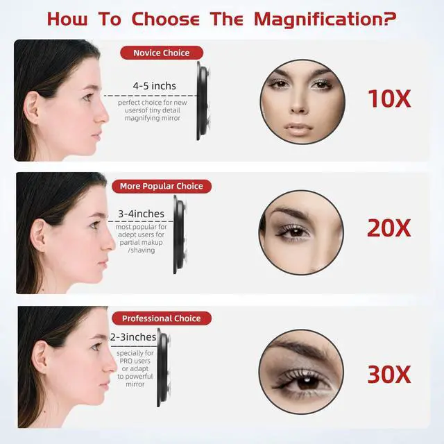 Alt view image 7 of 7 - 10X Magnifying Mirror with 3 Suction Cups - 6'' Stick on Makeup Mirror with 10X Magnification, Magnified Makeup Mirror Portable Handheld Cosmetic Mirror and Tweezers Set for Travel, Makeup, Bathroom