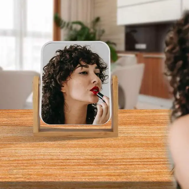 Alt view image 7 of 7 - Makeup Mirror with Natural Bamboo Stand, 1X/3X Magnification Double Sided 360 Degree Swivel Magnifying Mirror,Vanity Table,Office Desk,Room Decor, Beauty Gifts(Square)