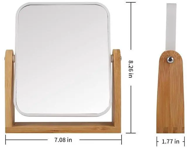 Alt view image 2 of 7 - Makeup Mirror with Natural Bamboo Stand, 1X/3X Magnification Double Sided 360 Degree Swivel Magnifying Mirror,Vanity Table,Office Desk,Room Decor, Beauty Gifts(Square)
