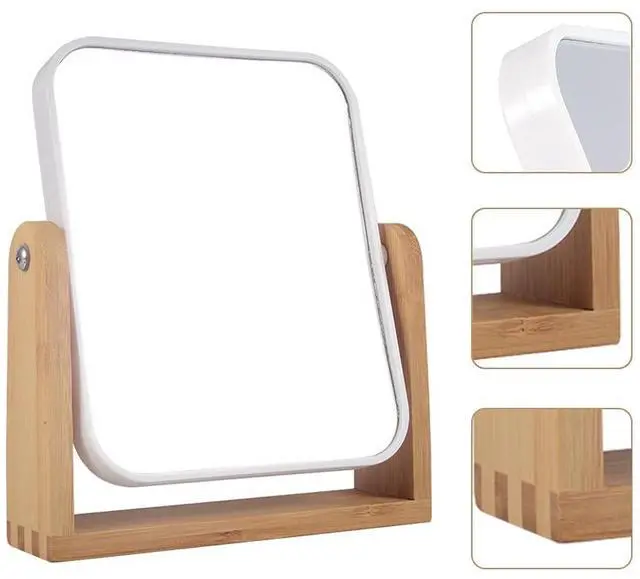 Alt view image 6 of 7 - Makeup Mirror with Natural Bamboo Stand, 1X/3X Magnification Double Sided 360 Degree Swivel Magnifying Mirror,Vanity Table,Office Desk,Room Decor, Beauty Gifts(Square)