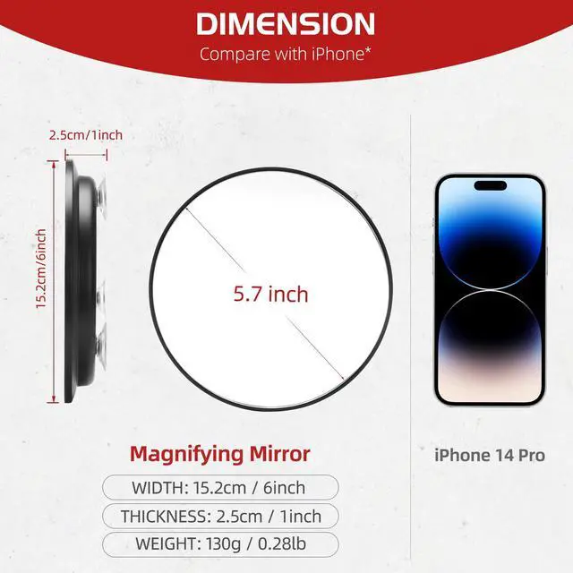 Alt view image 5 of 7 - 10X Magnifying Mirror with 3 Suction Cups - 6'' Stick on Makeup Mirror with 10X Magnification, Magnified Makeup Mirror Portable Handheld Cosmetic Mirror and Tweezers Set for Travel, Makeup, Bathroom