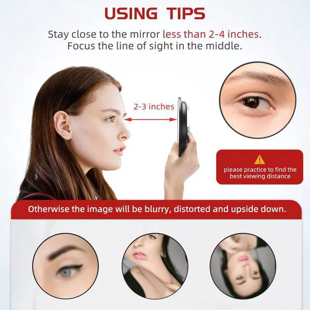 Alt view image 2 of 7 - 10X Magnifying Mirror with 3 Suction Cups - 6'' Stick on Makeup Mirror with 10X Magnification, Magnified Makeup Mirror Portable Handheld Cosmetic Mirror and Tweezers Set for Travel, Makeup, Bathroom