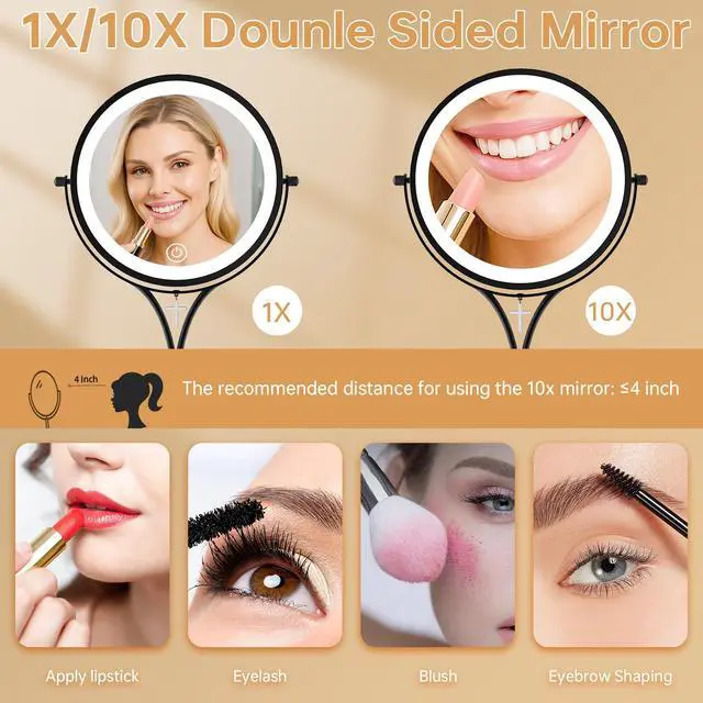 Alt view image 2 of 6 - 7" Lighted Makeup Mirror with Lights and 1X/10X Magnification,Black