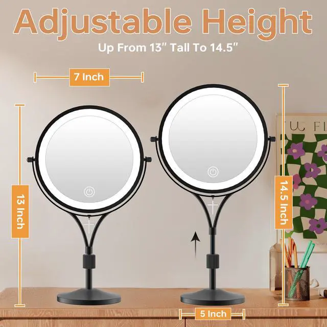 Alt view image 3 of 6 - 7" Lighted Makeup Mirror with Lights and 1X/10X Magnification,Black