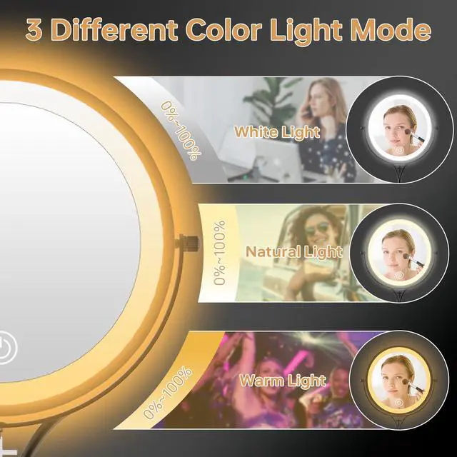 Alt view image 4 of 6 - 7" Lighted Makeup Mirror with Lights and 1X/10X Magnification,Black