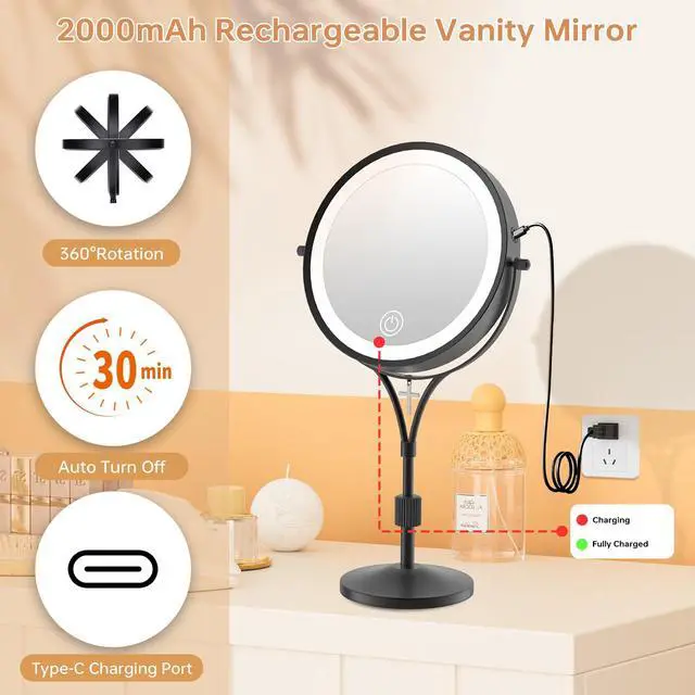 Alt view image 5 of 6 - 7" Lighted Makeup Mirror with Lights and 1X/10X Magnification,Black