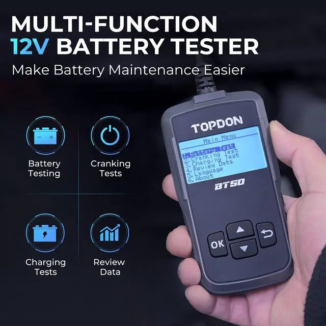 Alt view image 2 of 7 - BT50 Car Battery Tester, 12V, 100-2000 CCA Load Tester