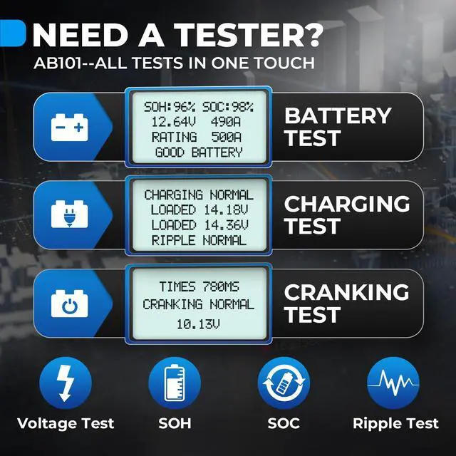 Alt view image 3 of 6 - AB101 Car Battery Tester 12V Load Tester on Cranking Charging System