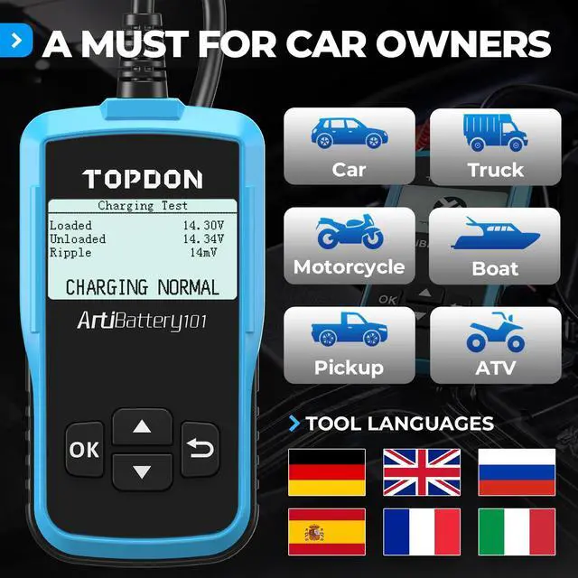 Alt view image 5 of 6 - AB101 Car Battery Tester 12V Load Tester on Cranking Charging System