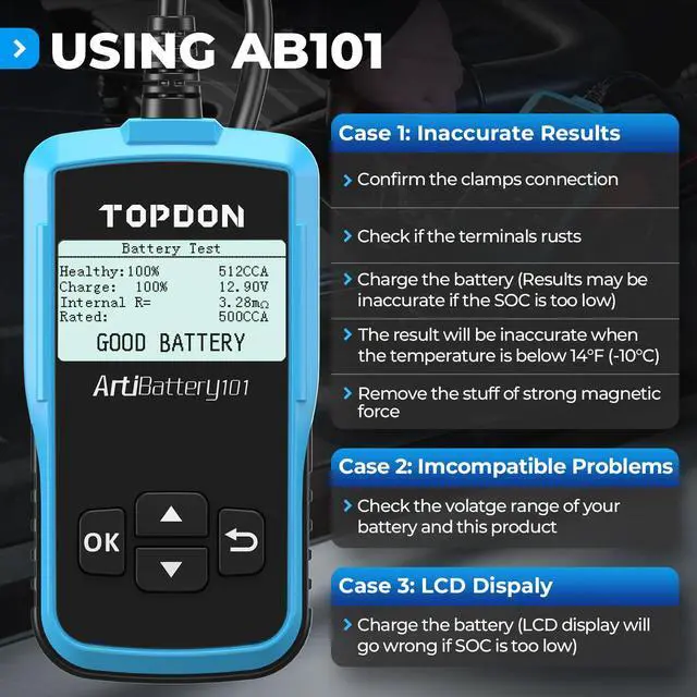 Alt view image 6 of 6 - AB101 Car Battery Tester 12V Load Tester on Cranking Charging System