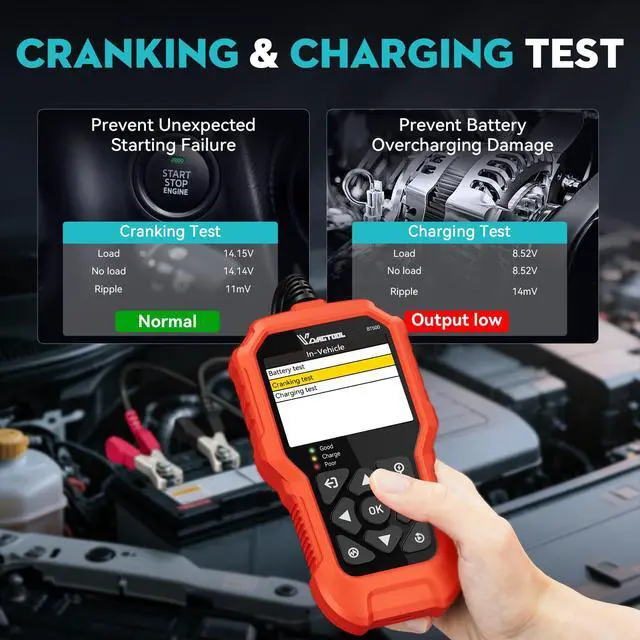 Alt view image 5 of 7 - Car Battery Tester 6V 12V 24V BT500, 5-3000 CCA Battery Load Tester, Starter Alternator Tester Automotive Charging Cranking System Analyzer for Car Truck Motorcycle SUV ATV Boat