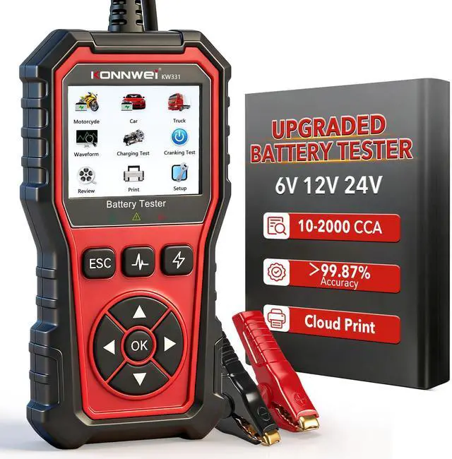Main image of Car Battery Tester 2.8" TFT, 6V 12V 24V 10-2000CCA Battery Load Tester, QR Cloud Report (No App), Automotive Alternator Tester Charging Cranking System Analyzer for Car Truck Motorcycle Boat, Black