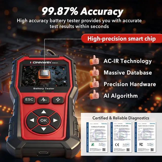 Alt view image 2 of 7 - Car Battery Tester 2.8" TFT, 6V 12V 24V 10-2000CCA Battery Load Tester, QR Cloud Report (No App), Automotive Alternator Tester Charging Cranking System Analyzer for Car Truck Motorcycle Boat, Black