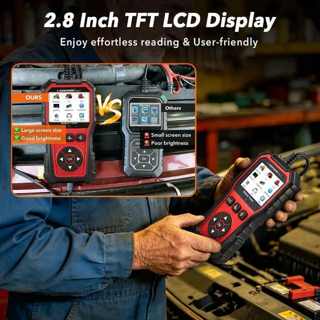 Alt view image 5 of 7 - Car Battery Tester 2.8" TFT, 6V 12V 24V 10-2000CCA Battery Load Tester, QR Cloud Report (No App), Automotive Alternator Tester Charging Cranking System Analyzer for Car Truck Motorcycle Boat, Black